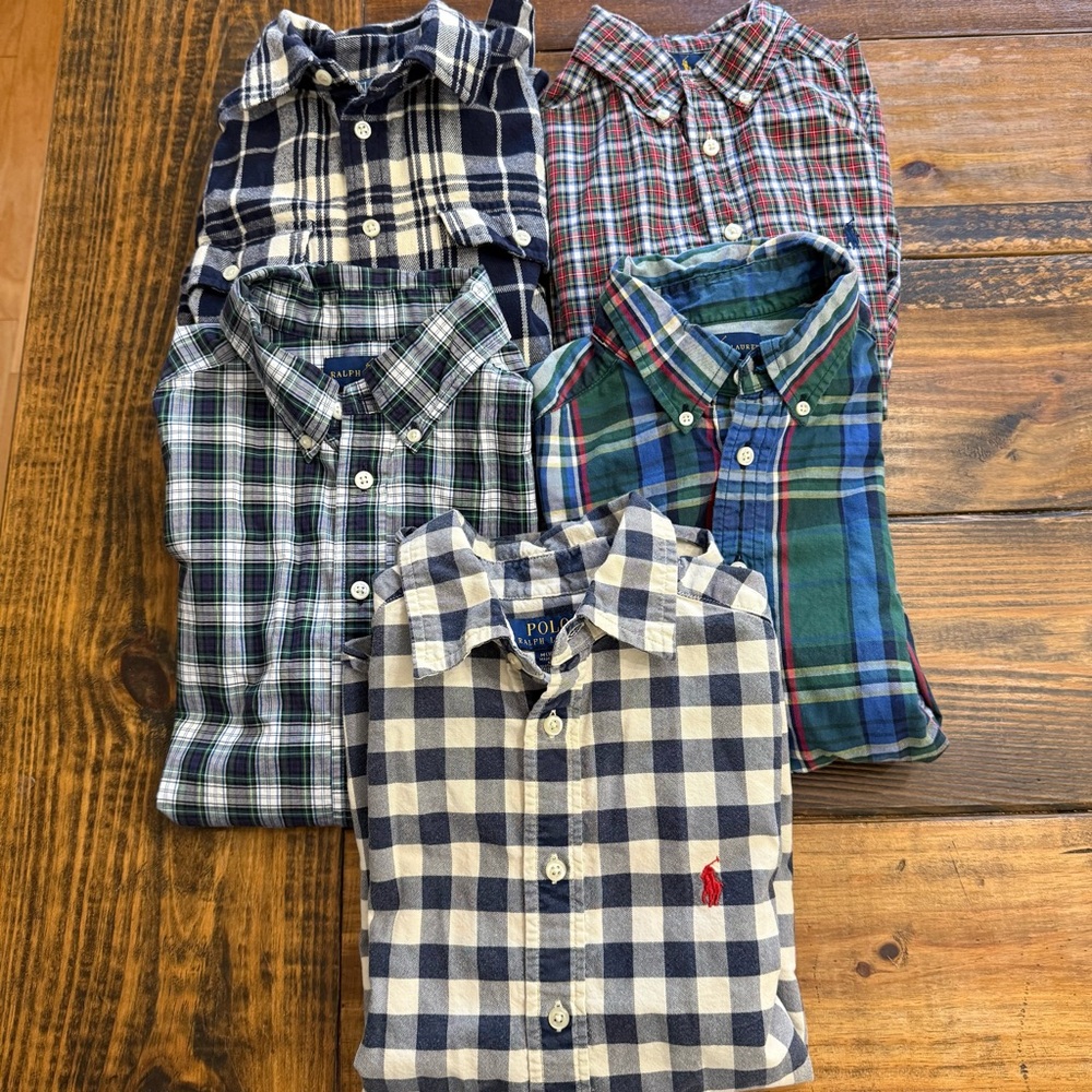 Polo Ralph Lauren Dress Shirt Lot of 5 Boy M 10-12 Long Sleeve Button Down Plaid